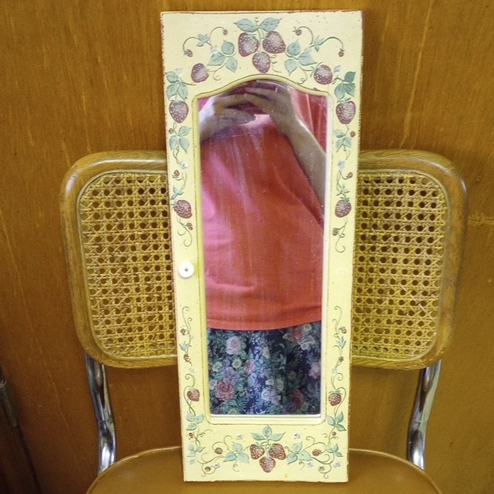 Hand-painted Strawberry Mirror, Eileen Cantillon. Yellow Red Green